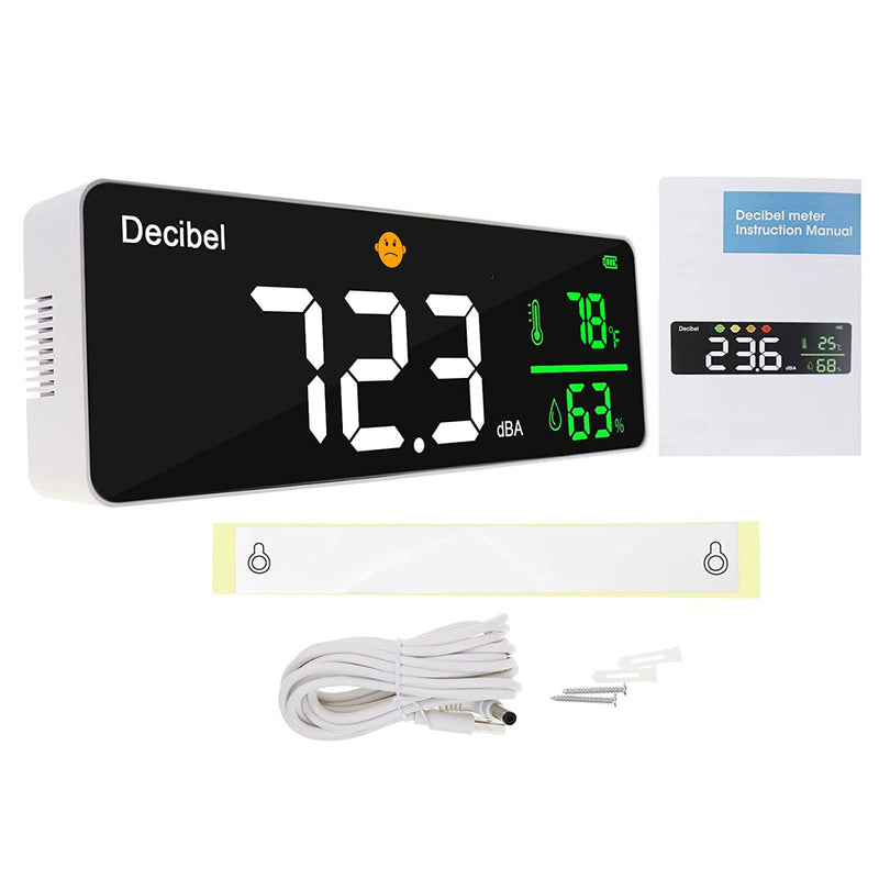 [Australia - AusPower] - Decibel Meter Wall Hanging Sound Level Meter 11 inch Large LED Display Noise Temperature Humidity Meter with Alarm Icons Indicator Wide Applications for Classroom, Studio, Home, Factory 