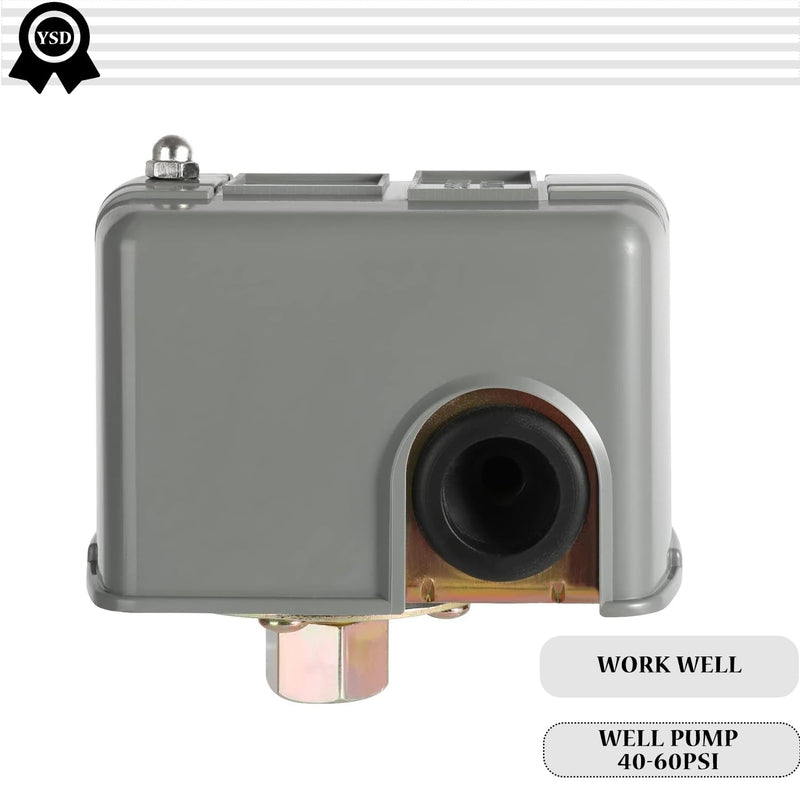 [Australia - AusPower] - YSD Pressure Switch for Well Pump, 40-60PSI, Adjustable Differential, 1/4" NPT, Automatic, Grey 