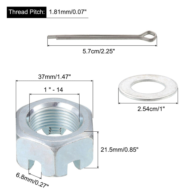 [Australia - AusPower] - uxcell 2Sets Trailer Nut Kit, Carbon Steel 1"-14 Hex Castle Nut & 1" Washer & 2.25" Split Cotter Pin for Spindle, Shaft 