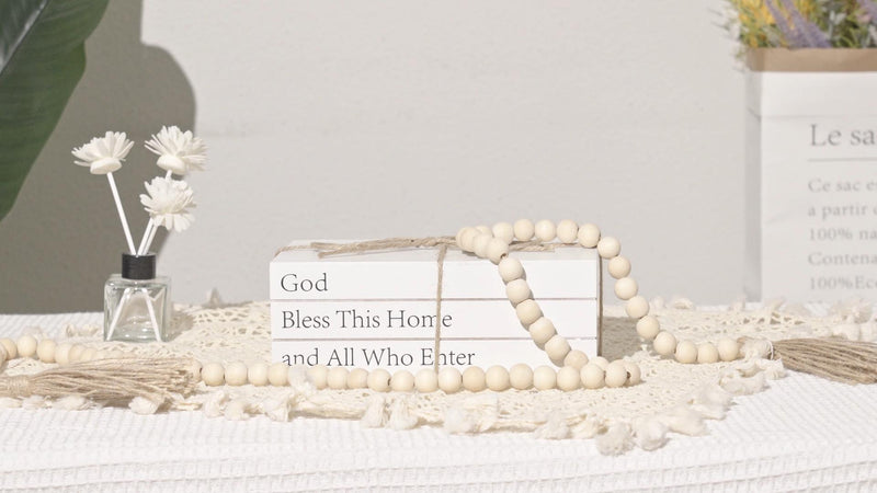 Decorative Books for Home Decor, White Faux Books for Decoration, Rustic Farmhouse Stacked Display Books (God Bless This Home and All Who Enter) God Bless This Home and All