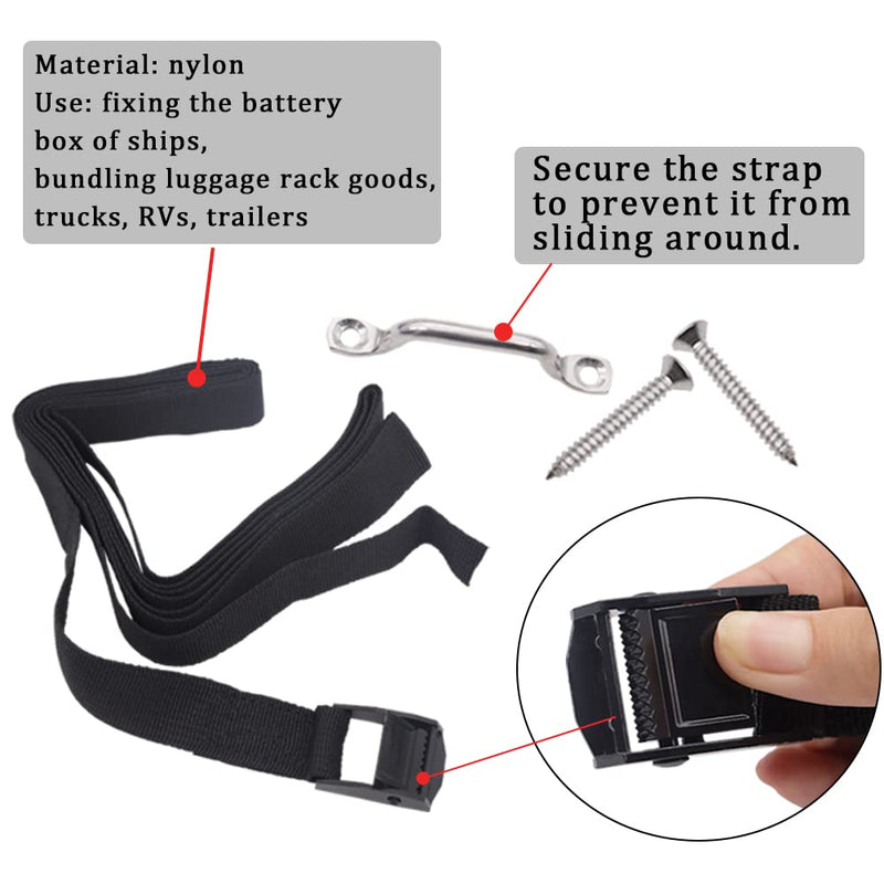 [Australia - AusPower] - 2 Sets 1"x 48"(4ft) Battery Tie Down Strap kit with Stainless Steel Cam Buckle, Stainless Steel Bracket and SS Screws for Boats, Luggage Belt, Cars 2 Sets 1"x 48"(4ft) 