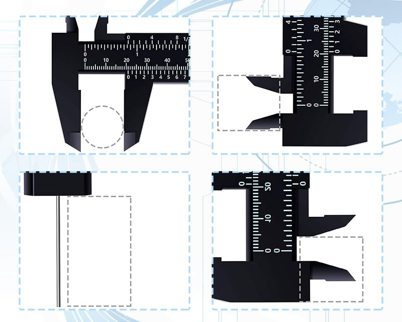 [Australia - AusPower] - Plastic Calliper, Vernier Caliper for Household, Office, Student, 150 mm Plastic with High Accuracy, Double Control Scale Vernier Caliper, for Measuring Buttons, Jade, Permanent Make Up (Pack of 4) 