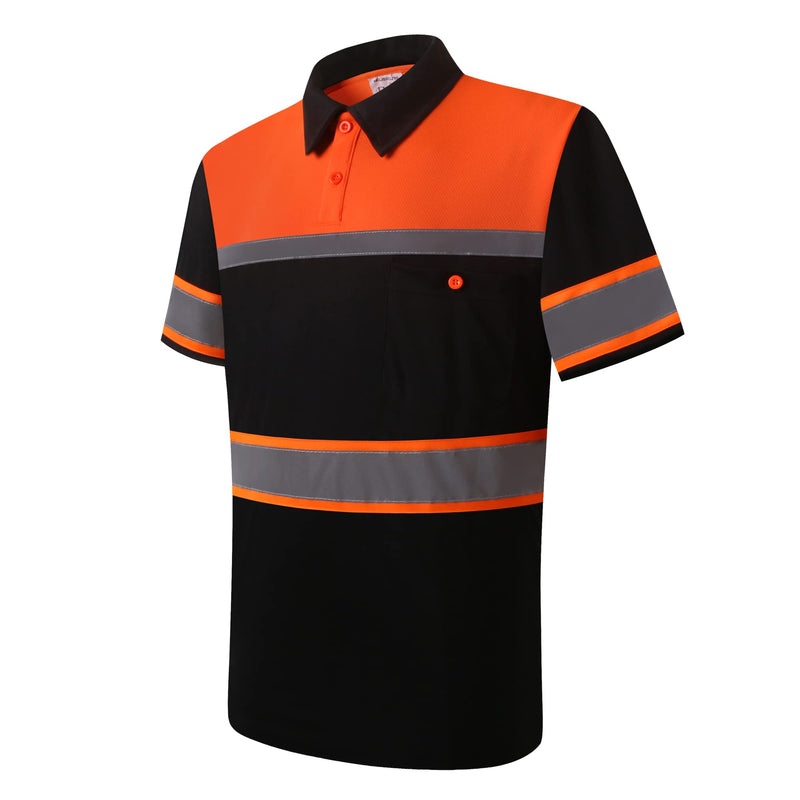 Safety Shirts for Men,High Reflective Polo Shirts with Pocket,Breathable Short Sleeve Workwear Medium Orange-013