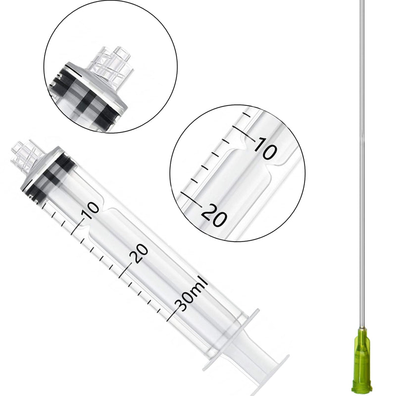 [Australia - AusPower] - 30ml Syringe with Long Tip-14Ga x 7- Blunt Tip and Luer Lock, Great for Measuring and Refilling 