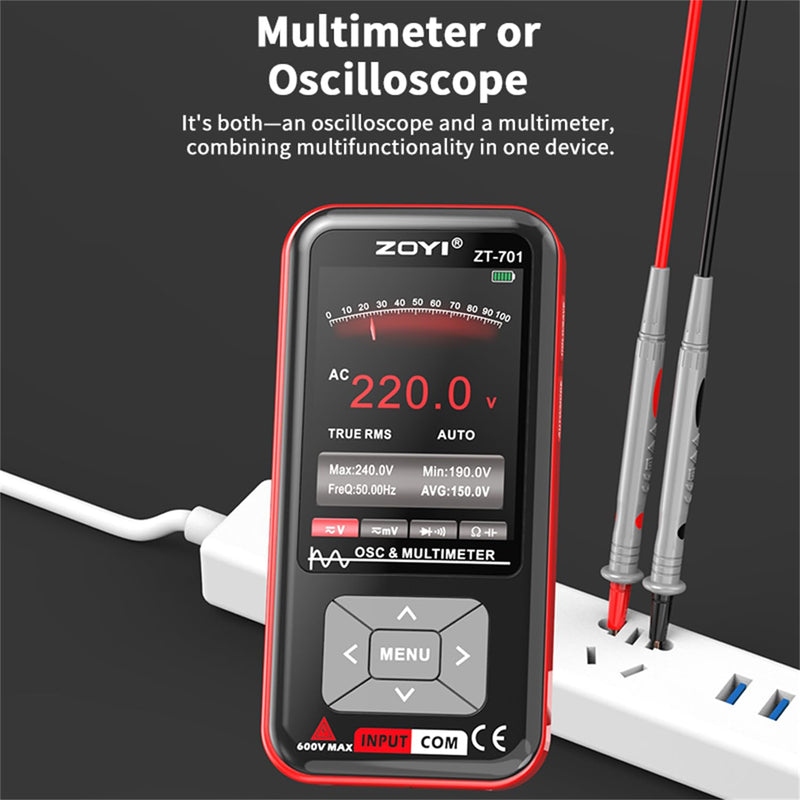 [Australia - AusPower] - 2 in 1 Handheld Oscilloscope with Multimeter 5MHz Bandwidth with Auto Waveform Measurement 3.2" IPS Color Display USB-C Rechargeable for Electronics Repair and Engineering 