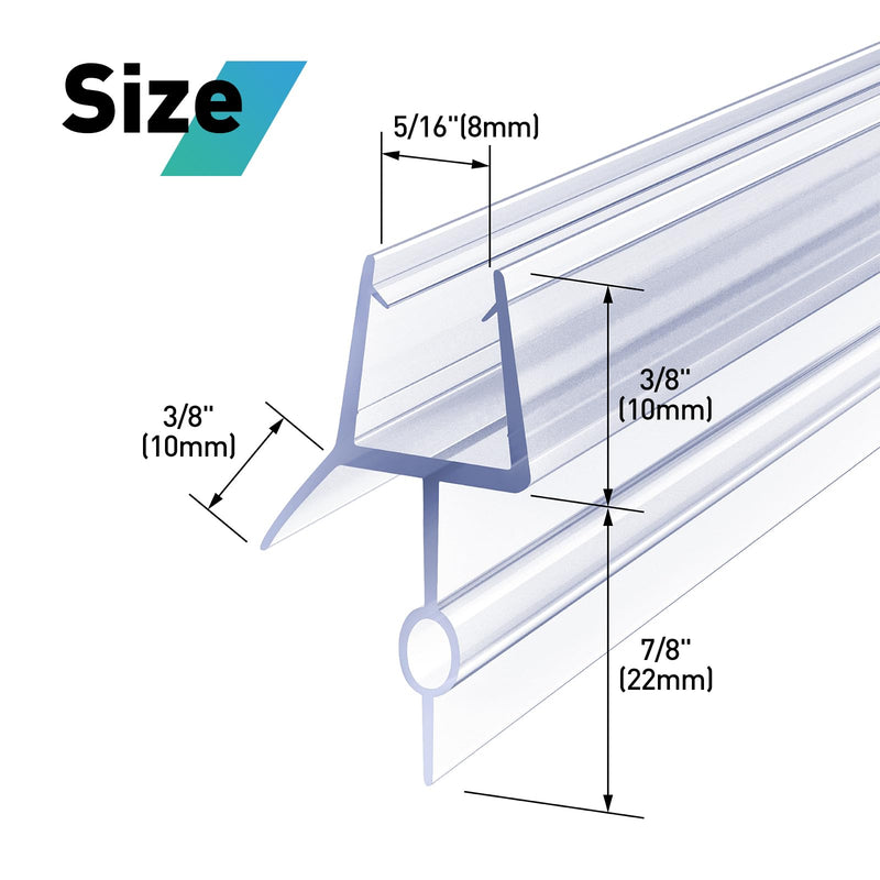 Shower Door Bottom Seal,2 PCS 5/16" X 36" Shower Door Sweep for 5/16 Inch Glass,Frameless Glass Door Seal Strip to Seal 22mm Gap,Stop Shower Leaks and Create a Water Barrier For 5/16" Glass