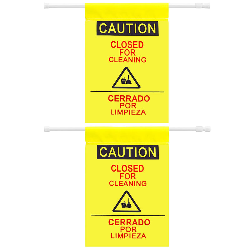 Fanfanwin 2 Pack Restroom Closed for Cleaning Sign with English and Spanish Text 27.56-51.18 in Expandable Yellow Commercial Door Barricade Sign Hanging Doorway Safety Banner for Restroom Bathroom