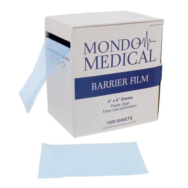 Mondo Medical Universal 4x6in Skin Barrier Film Tattoo Tape Roll 1200 Sheets - No String Blue Dental Tape Dispenser Box
