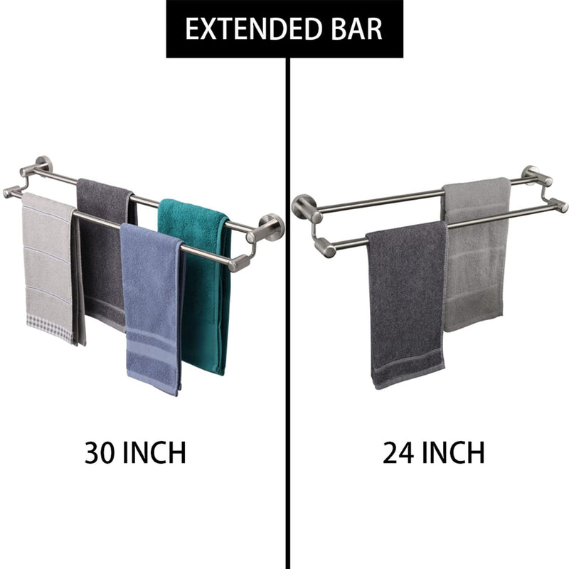 TocTen Double Bath Towel Bar - Thicken SUS304 Stainless Steel Towel Rack for Bathroom, Bathroom Accessories Double Towel Rod Heavy Duty Wall Mounted Towel Holder (Brushed, 30IN) Brushed Nickel Round 30 Inch
