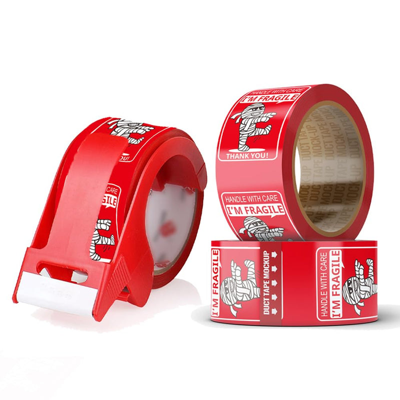 Fragile Tape for Safe Moving and Shipping,Cute Design and Free Dispenser | 1.78 Inch Width x 60 Yards, Durable Packaging Tape for Boxes, Ideal for Mailing and Storage mummy