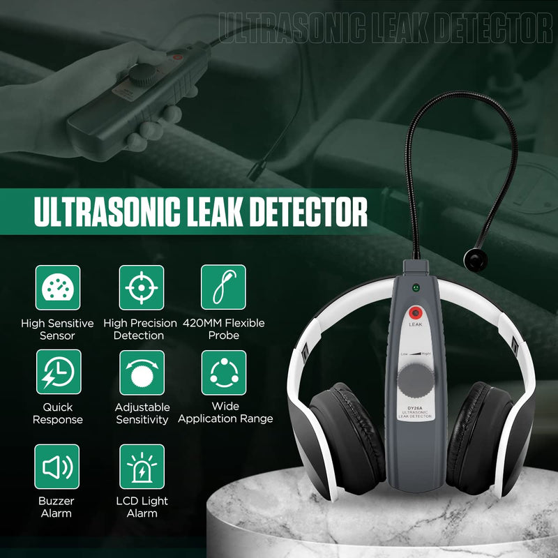 [Australia - AusPower] - Ultrasonic Leak Detector 40KHz±2KHz Air Leak Detector Sensitivity Adjustable Automotive Stethoscope, Leak Detection Tools with Sound&Light Alarm, Sensitive Sensor,420MM Probe,Foldable Headset,Handbag 