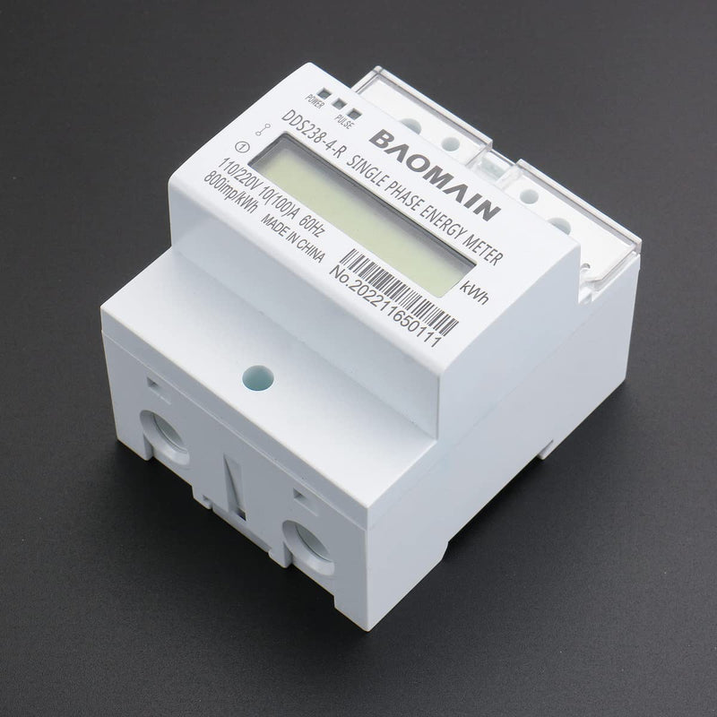 [Australia - AusPower] - Baomain DDS238-4-R DIN Rail Single-Phase Three-Wire Kilowatt Hour kwh Meter 10A(100A),110V/220VAC,60Hz,LCD Display Energy Meter for AC Systems 
