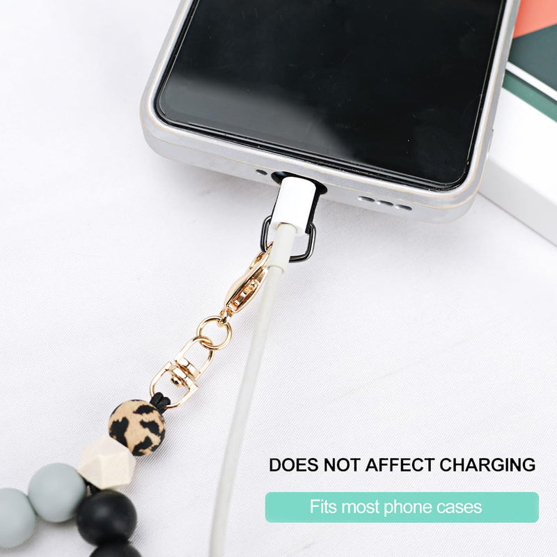 [Australia - AusPower] - Marble Silicone Beaded Phone Wrist Strap, Cellphone Lanyard with Tether Tab, Elastic Hands-Free Wristlet Bracelet Leopard Print 