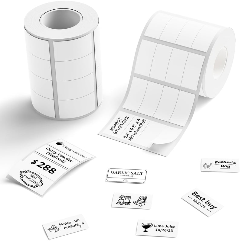 NIIMBOT Labels, 2 Rolls Refill Thermal Label for Label Maker B1/B21/B21Pro/B3S/B31/K3, Waterproof, Oil-Proof and Tear-Proof Sticker Labels, 0.4'' x 0.8''x4 (10x20mmx4) White White-0.4'' X 0.8''x4