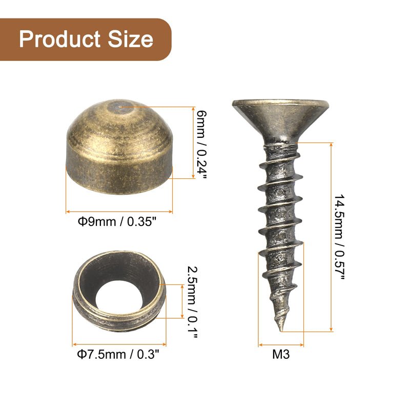 [Australia - AusPower] - uxcell 12Pcs Brass Decorative Screws with Caps, 9mm Mirror Screws Cover Self-Tapping Screws for Furniture Fixing, Bronze 