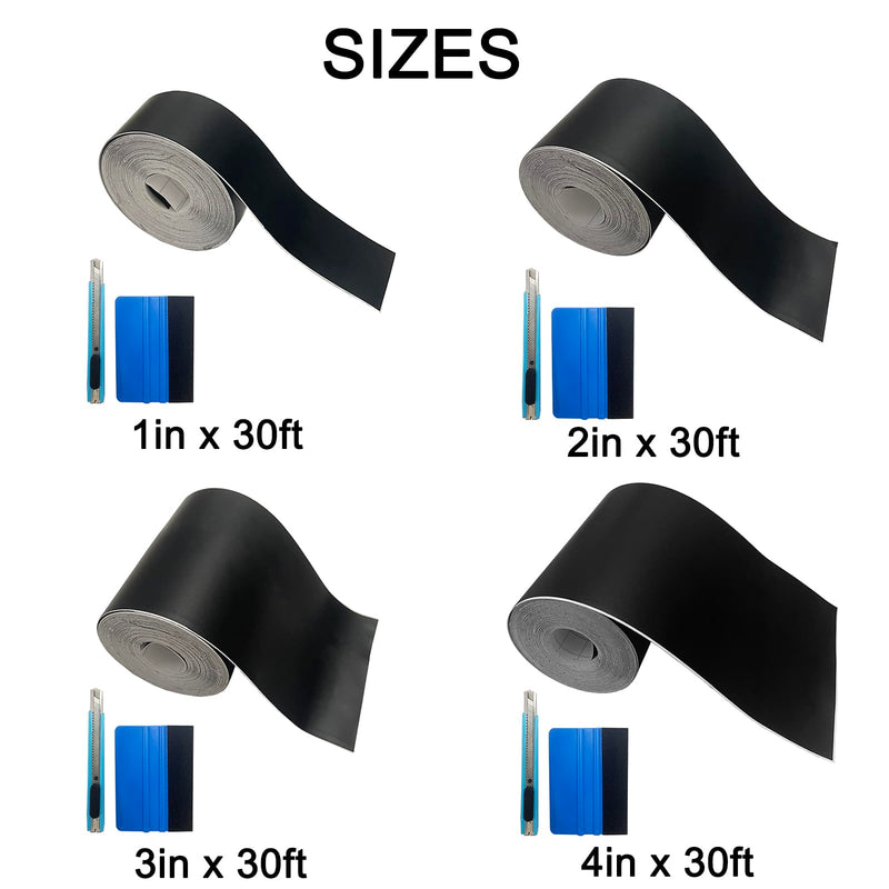 Matte Black Vinyl Tape for Black Out Chrome Delete Window Trim, Matte Black Vinyl Wrap Roll, Self-Adhesive Car Chrome Door Trim Delete Tape DIY Film with Tool Kit (1 inches x 30 feet) 1 inches x 30 feet