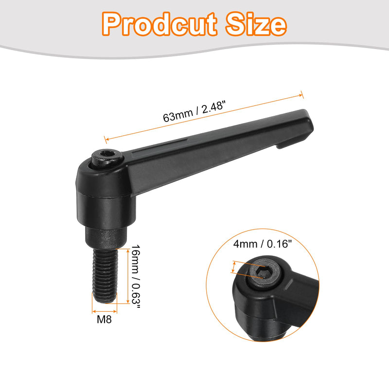 [Australia - AusPower] - uxcell 4Pcs M8 x 16mm Adjustable Knobs Handle Male Thread Push Button Ratchet Quick Release Locking Rotating Bolt for Lathe Machinery, Black 