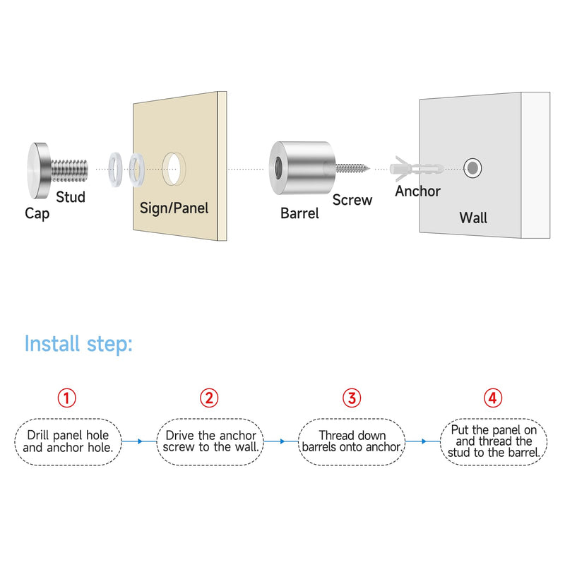 [Australia - AusPower] - LuckIn 8 Pack Standoff Screws for Acrylic (1 in. Dia x 1 in. L), Stainless Steel Stand Off Wall Mounts Hardware for Sign Holder, Silver 1 x 1 inch 