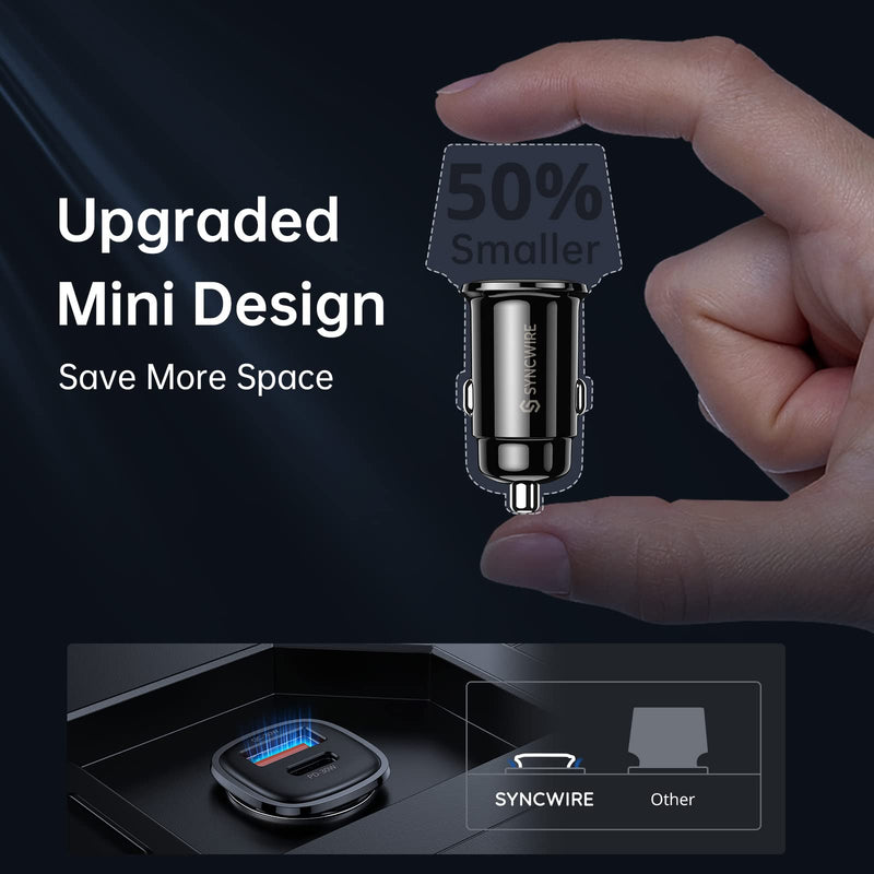 [Australia - AusPower] - Syncwire USB C Car Charger 60W [PD 30W & QC 30W] Fast Charging USB Adapter with 5FT Type C Cable Compatible with Samsung S23/S22 Google Pixel 7/7Pro iPhone 14 Pro Max and More Black 
