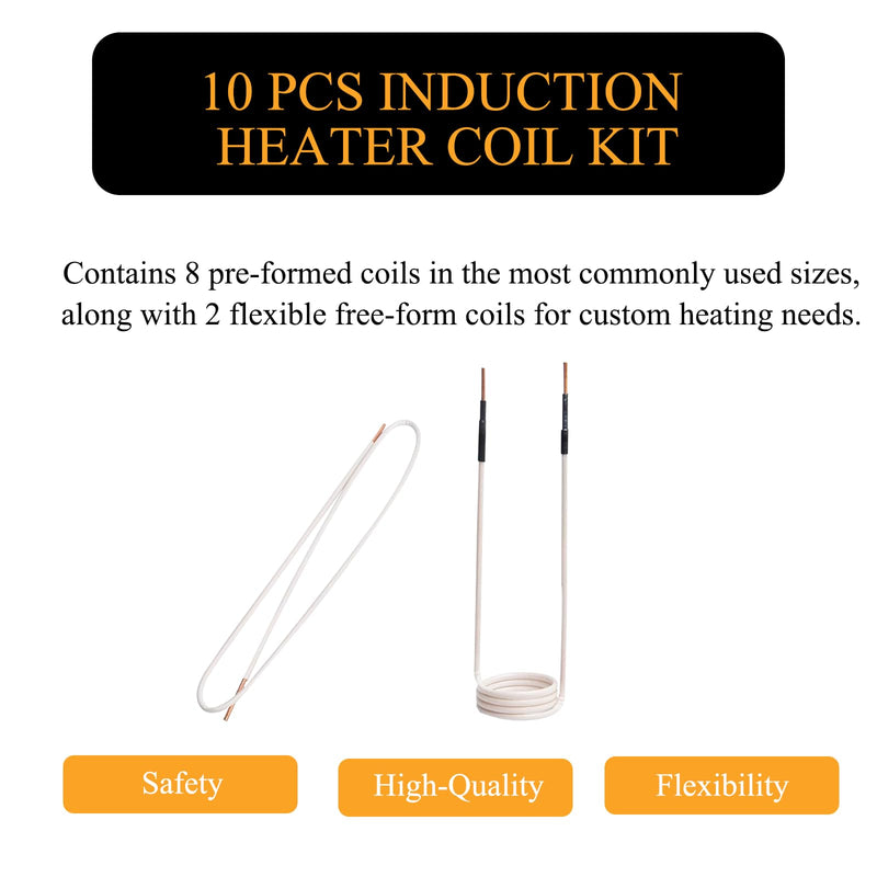 [Australia - AusPower] - Induction Heater Coil Kit, for Magnetic Induction Heater, 10 PCS Induction Coil Kit, 8 Pre-formed Coils & 2 Flexible Free-form Coils, for Removing Rusty Bolts and Nuts 