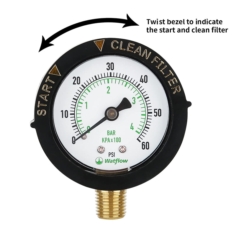 [Australia - AusPower] - Watflow 2" Start and Clean Filter Pressure Gauge, Water Pressure Gauge, Pool Filter Pressure Gauge, Swimming Pool Gauge, 1/4"NPT Lower Mount 