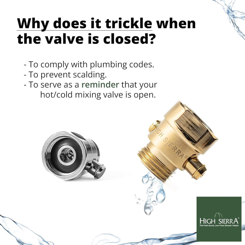 High Sierra® - CLASSIC™ Solid Lead-Free Metal 1.5 GPM Award Winning. Ultra Low Flow Shower Head with Trickle Valve. Patented Nozzle Never Clogs - Polished Chrome Finish