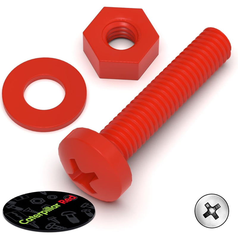 [Australia - AusPower] - 20 x Red Pan Head Screws Polypropylene (PP) Plastic Nuts and Bolts, M4 x 20mm, Washers, (5/32 x 25/32 in) 
