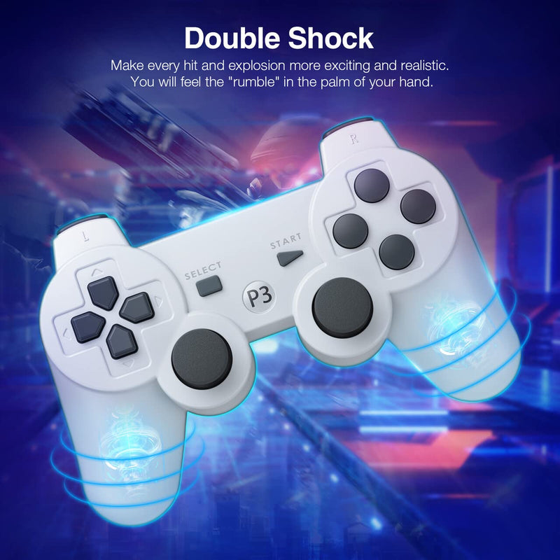 [Australia - AusPower] - Powerextra PS-3 Wireless Controller Compatible with Play-Station 3, 2 Pack High Performance Gaming Controller with Upgraded Joystick Double Shock for Play-Station 3 (White) 