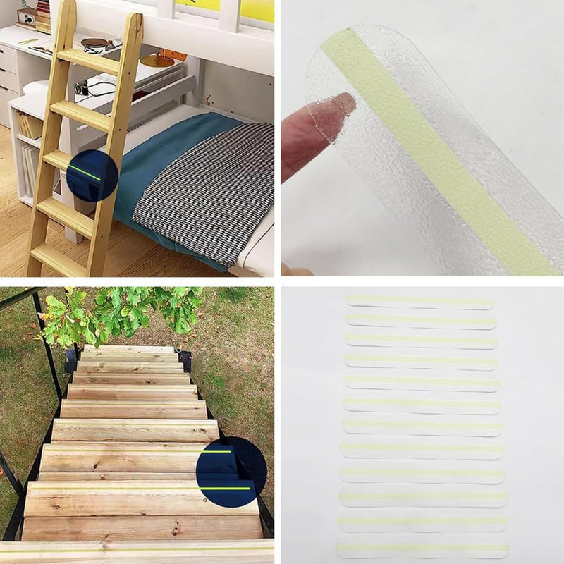 12Pcs Clear Anti Slip Tape with Glow in The Dark, 1.57inch x 13inch, Transparent Grip Tape Non-Slip Adhesive Tape Indoor/Outdoor Stair,Tubs, Boats, Safety Grip Tape Non Skid Roll for Stair Steps #05Clear with Glow 1.57 inch x 13 inch 12pcs