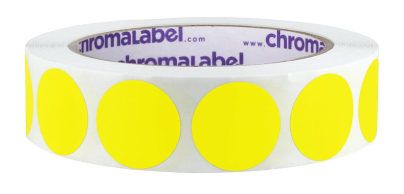 ChromaLabel 1 Inch Circle Stickers, Easy to Write On Colored Dots, Removable Sticky Dots - 1000 Stickers per Roll, Yellow Dots 1" Diameter