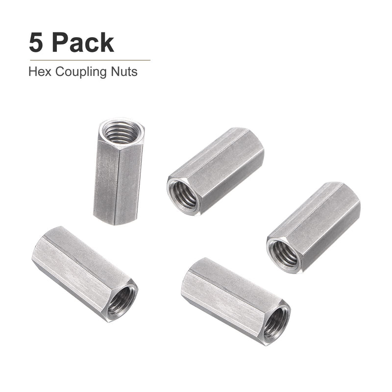 [Australia - AusPower] - M10x1.5mmx30mm(DxPxH) Hex Coupling Nuts - 5Pack - Good for Home Garage Repairs - 304 Stainless Steel Polishing Rod Coupling Nuts - Silver Tone M10x1.5mmx30mm 5 