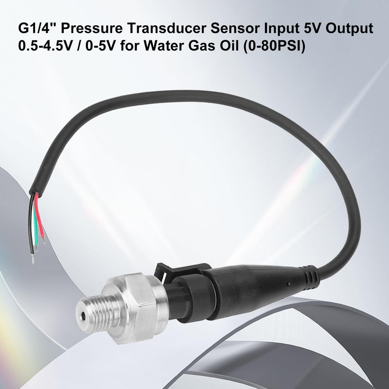 [Australia - AusPower] - Pressure Sensor G1/4 Pressure Transducer Sensor Pressure Gauge Transduce Input 5V Output 0.5-4.5V / 0-5V Pressure Transmitter for Water Gas Oil (0-80PSI) 
