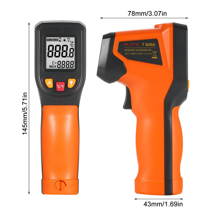 [Australia - AusPower] - Industrial Meter Industrial Measuring Meter Digital Thermometer -50~600℃ Infrared Thermometer Thermometer NJTY Infrared Thermometer Non-Contact Digital Gun -50°C~600°C (-58°F~1112°F) with 