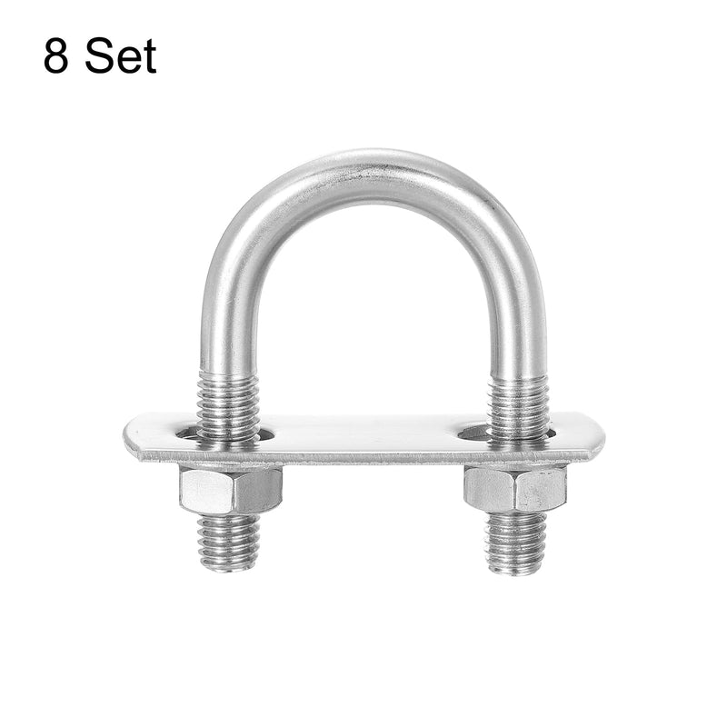 [Australia - AusPower] - uxcell Round U-Bolts, 8 Sets 36mm(1.42") Inner Width 60mm Length M8 304 Stainless Steel U Clamp Bolt with Nuts and Plates, for Boat Trailer M8 x 33mm Inner Width x 60mm Length 