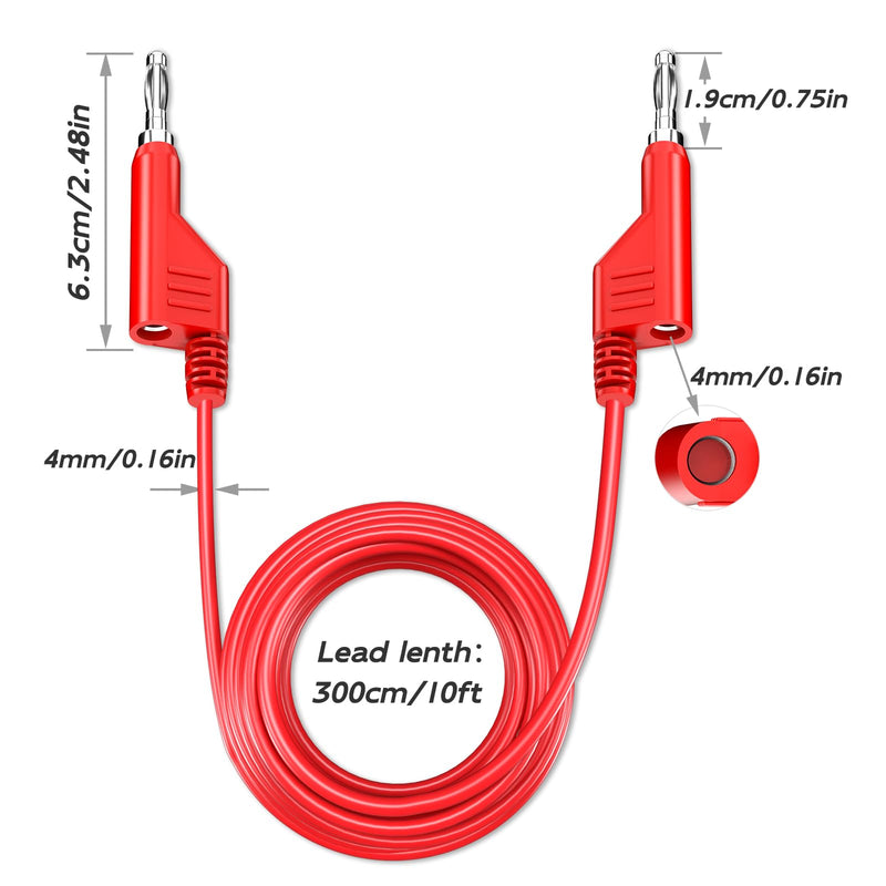 [Australia - AusPower] - Goupchn 5PCS Stackable Banana to Banana Plug Test Leads Soft Electrical Test Cable Wire 10ft/3m for Multimeter 1000V 15A Five Colors 
