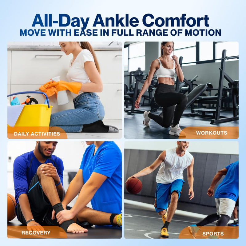 [Australia - AusPower] - Modvel Foot & Ankle Brace Socks for Sprained Ankle Compression Sleeve - Plantar Fasciitis Relief Brace, Foot Support for Women & Men - Tendonitis & Arthritis Foot Sleeve, Stabilizing Ankle Wrap Large A Black 2 