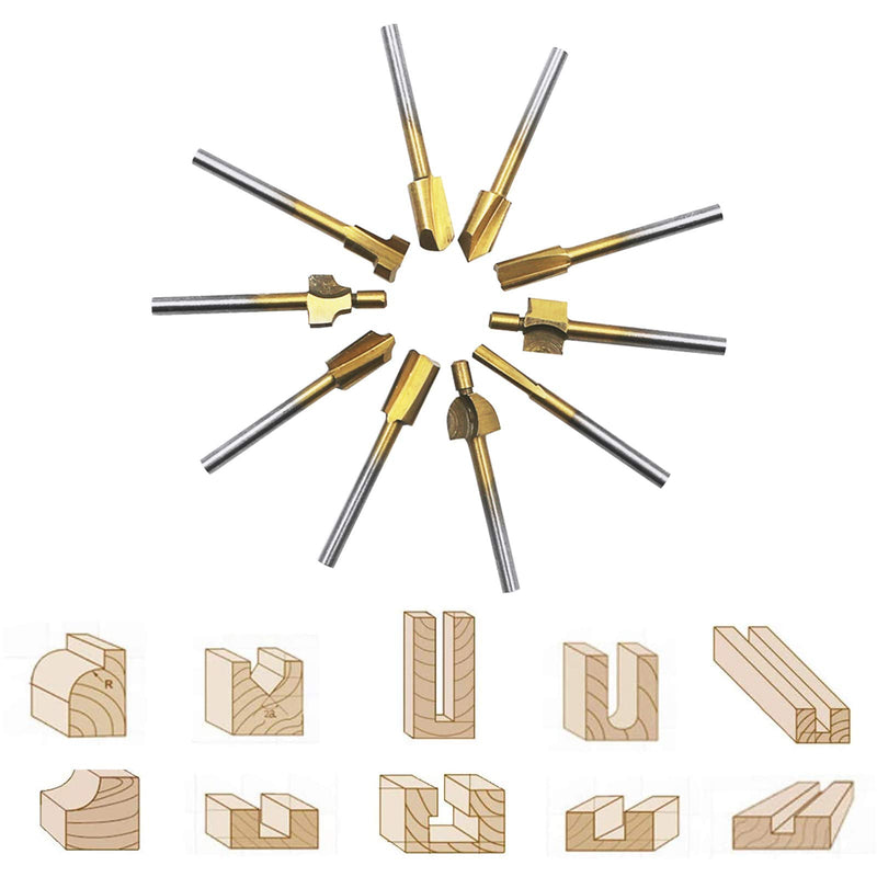 [Australia - AusPower] - 10Pcs HSS Router Carbide Engraving Bits & 10Pcs Router Bit with 1/8"(3mm) Shank Power Rotary Tools for DIY Woodworking, Carving, Sculpting, Engraving, Drilling. 10 pcs Router Bits & 10 pcs Engraving Bits 