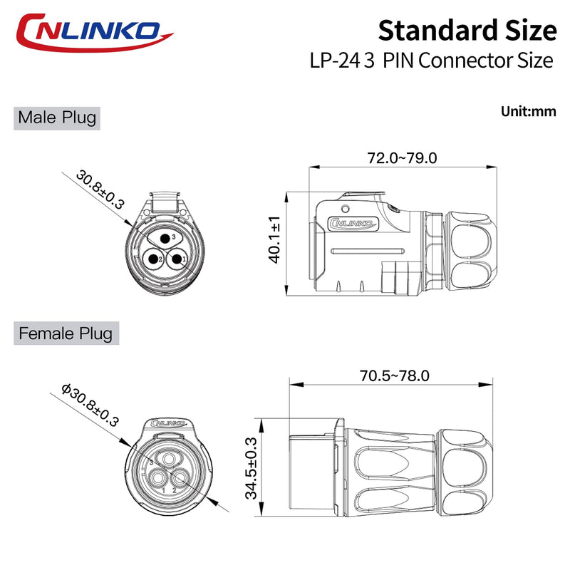 [Australia - AusPower] - CNLINKO LP-24 3-Pin Screw Lock Waterproof Connector, IP68 Aviation Circular Quick Plug, M24 Male & Female Plug Pair (LP24 3-Pin Screwing) 3 Pin Screwing LP24 