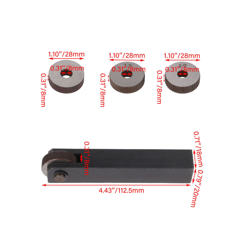 [Australia - AusPower] - CNBTR 0.5mm 1.5mm 2mm Pitch Single Wheel with 1.0mm Pitch Straight Linear Knurling Tool Set of 7 