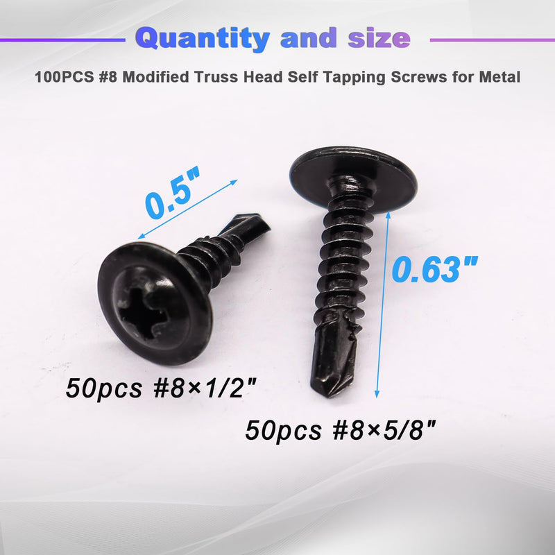 [Australia - AusPower] - mxuteuk 100PCS #8×1/2"&5/8" Blcak Self Tapping Screws Truss Head 410 Stainless Steel Self Tapping Screws for Metal #8×1/2"&5/8" Black 