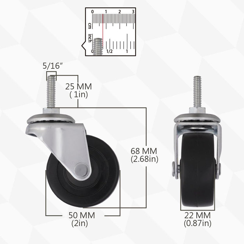 [Australia - AusPower] - AXL 5/16 Threaded Stem Casters, 2 Inch Caster Wheels, Stem Diameter 5/16", Stem Length 1 Inch, Replacement Wheels for Shelves, Trolley, Furniture (Pack of 4, 2 with Brake & 2 without) 5/16x25mm with 2 INCH CASTER 