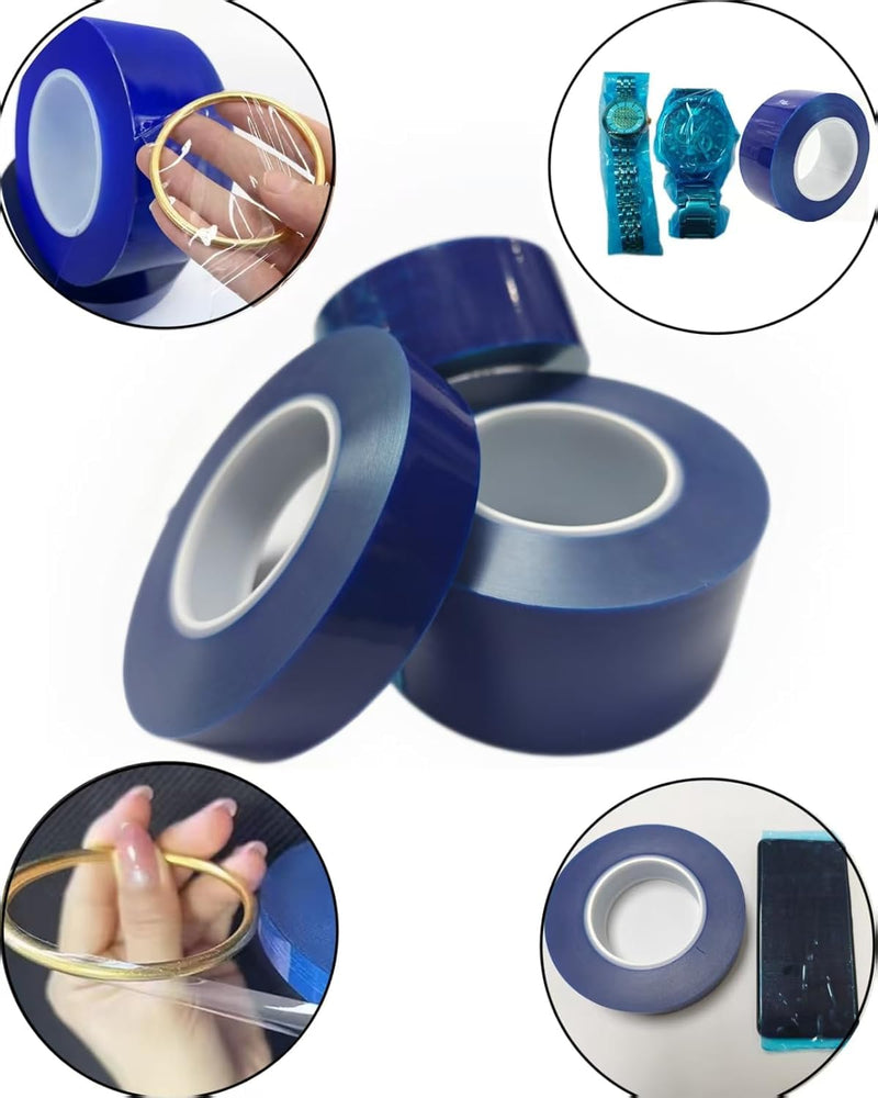 A roll of high Viscosity polyethylene Blue Adhesive Film, Suitable for Protecting car Wheels, Steel, Household appliances, Hardware and Other Materials, 2.8 inches high and 656.2 feet Long