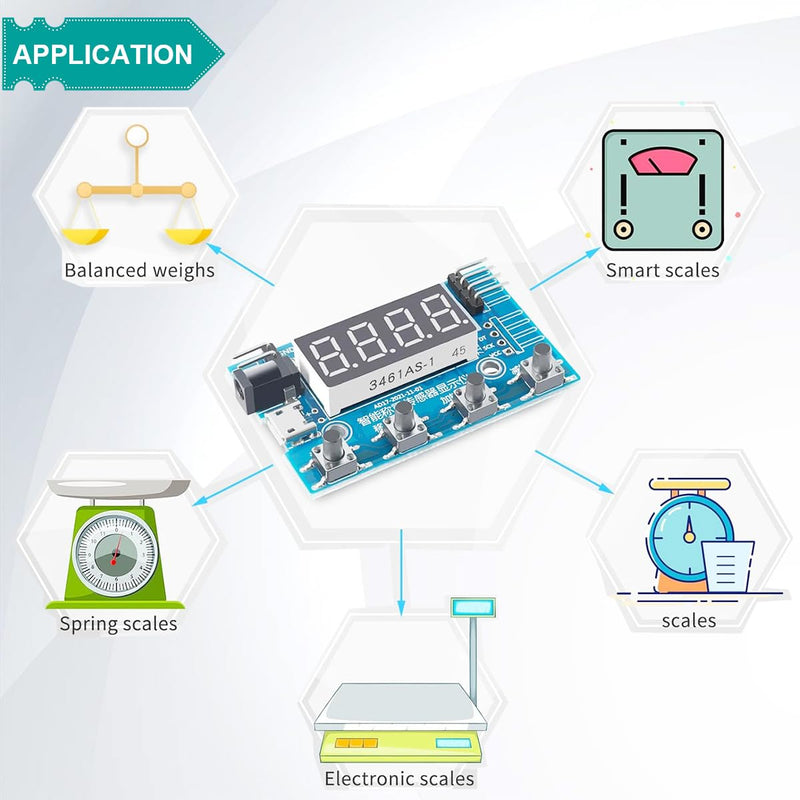[Australia - AusPower] - DAOKAI HX711 Weight Sensor Load Cell Module A/D Module Digital Load Cell Module Display 24-Bit Weighing Meter Electronic Scale Display Meter with Micro to USB Cable 