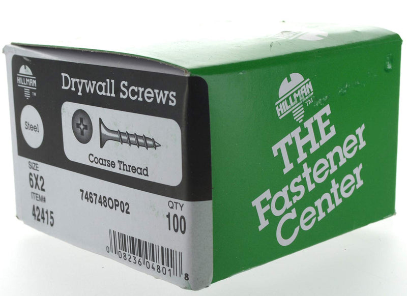 [Australia - AusPower] - The Hillman Group 42415 6-Inch x 2-Inch Coarse Thread Phillips Drywall Screw, 100-Pack 