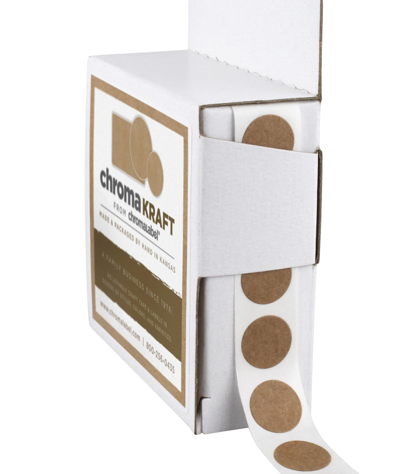 ChromaLabel 1/2 Inch Round Label Kraft Stickers, Box Sealing Stickers, Kraft Sealing Labels, 1000 Round Kraft Labels in Dispenser Box 1/2" Pack of 1