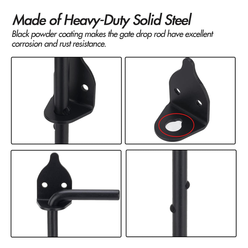 12 Inch Cane Bolt Gate Drop Rod, Heavy Duty Gate Latch, Cane Bolts for Wood Vinyl Metal Fences Gates-(Black Finish,2 Pack) 12 Inch 2 Pcs