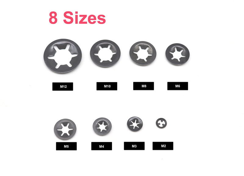 [Australia - AusPower] - 235pcs[8 Sizes] Black Starlock Internal Tooth Lock Washers Assortment Kit, M2/ M3/ M4/ M5/ M6/ M8/ M10/ M12 M2/M3/M4/M5/M6/M8/M10/M12 Black 235pcs 