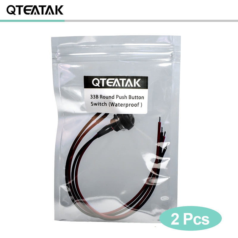 [Australia - AusPower] - QTEATAK 1/2"(12mm) Pre-Wired Mounting Hole On/Off Mini Round Waterproof Momentary Push Button Switch JF-33B -2Pack Black 