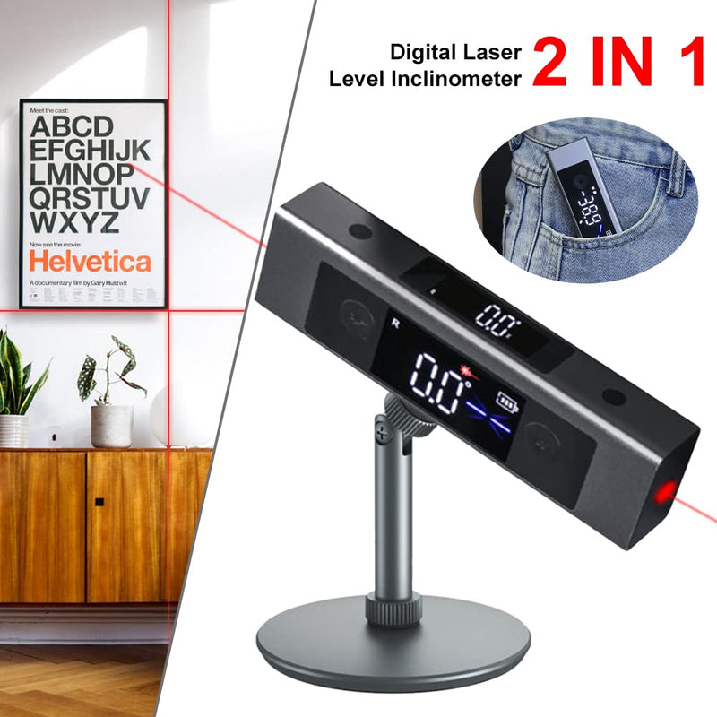[Australia - AusPower] - Protractor Digital Inclinometer, Angle Measure L-as-er Ruler, with Bi-directional Red Light Marking, Dual-Screen Angle Finder, Multifunctional Device Precise Professional (Dual L-as-er + Stand) Dual L-as-er + Stand 