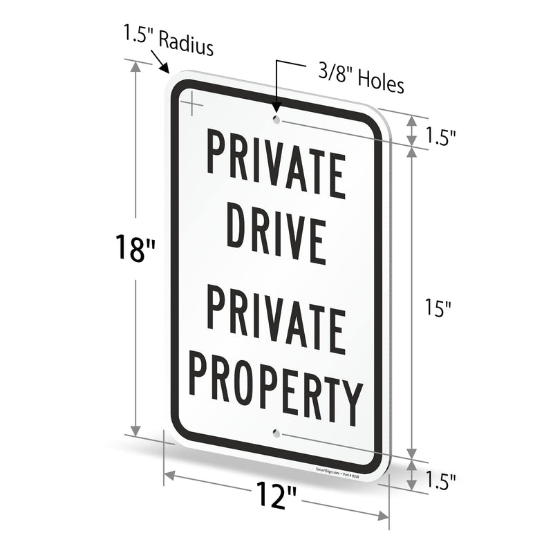 SmartSign 12 x 18 inch "Private Drive - Private Property" Metal Sign 120 mil Aluminum Composite (ACM), Engineer Grade Reflective Material, White and Black, Made in USA 12" x 18" ACM EG Reflective Aluminum